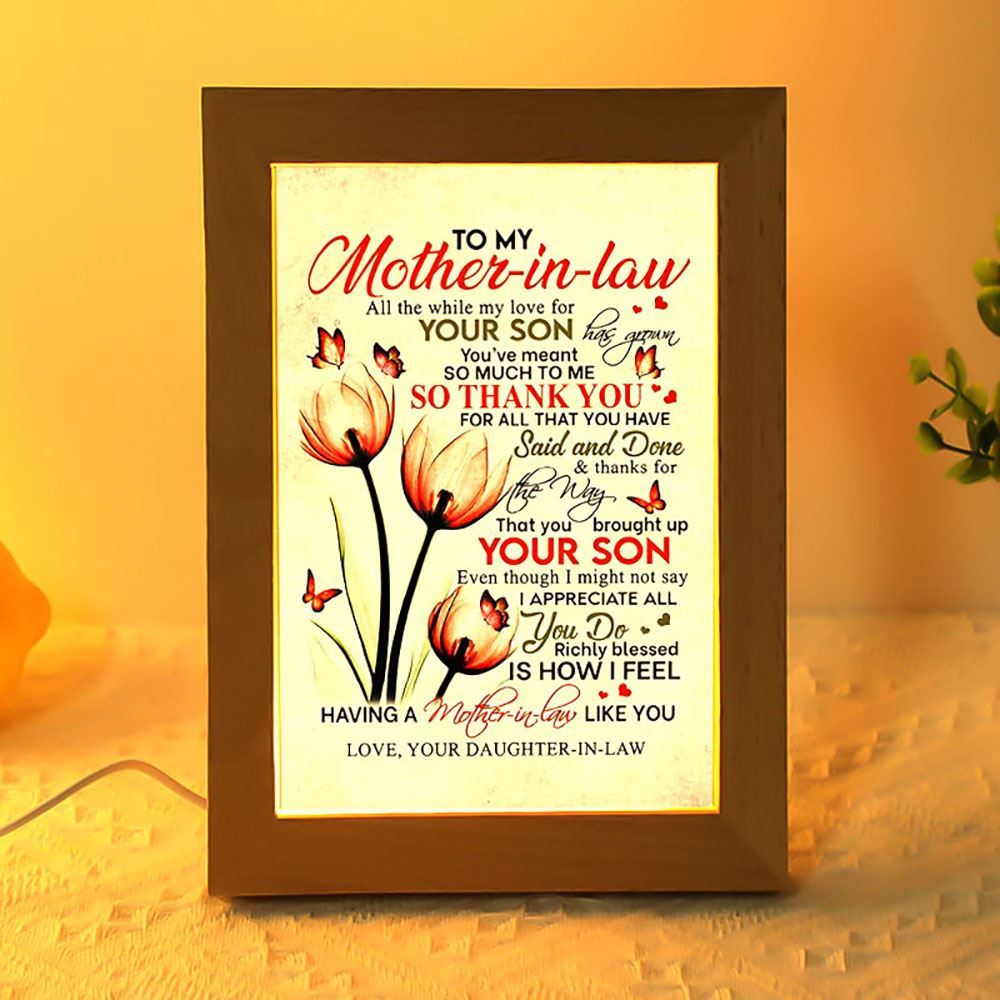 Daughter To Mother All The While My Love For Your Son Has Grown Flowers Frame Lamp, Mother's Day Night Light, Best Mom Ever, Gift For Mom