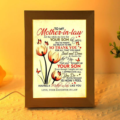 Daughter To Mother All The While My Love For Your Son Has Grown Flowers Frame Lamp, Mother's Day Night Light, Best Mom Ever, Gift For Mom