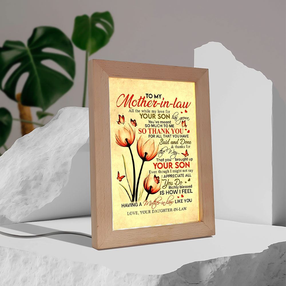 Daughter To Mother All The While My Love For Your Son Has Grown Flowers Frame Lamp, Mother's Day Night Light, Best Mom Ever, Gift For Mom