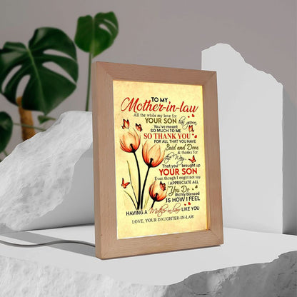 Daughter To Mother All The While My Love For Your Son Has Grown Flowers Frame Lamp, Mother's Day Night Light, Best Mom Ever, Gift For Mom