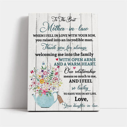 Daughter To The Best Mother In Law Mother'S Day Gift Wall Art, Mother's Day Canvas Art, Gift For Mom, Birthday Gift, Mother's Day Wall Art