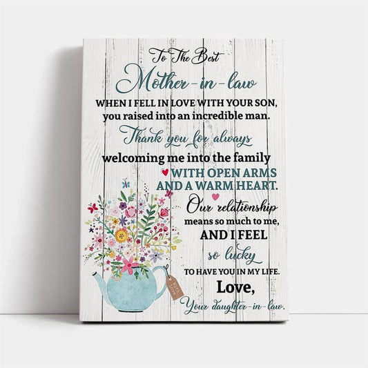 Daughter To The Best Mother In Law Mother'S Day Gift Wall Art, Mother's Day Canvas Art, Gift For Mom, Birthday Gift, Mother's Day Wall Art