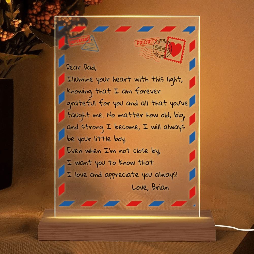 Dear Dad, From Son, Personalized Giant Love Letter Night Light, Great Gift For Father's Day, Mother's Day Led Light, Mom Gift