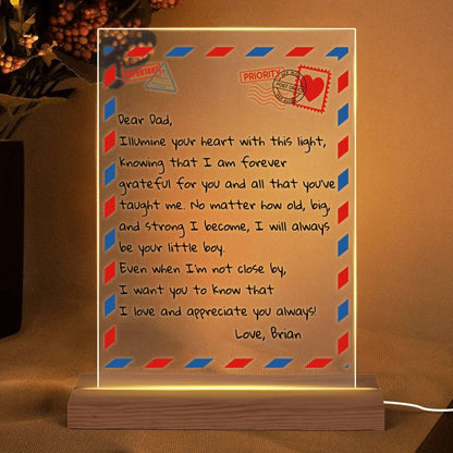Dear Dad, From Son, Personalized Giant Love Letter Night Light, Great Gift For Father's Day, Mother's Day Led Light, Mom Gift
