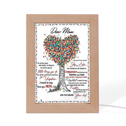 Dear Mom For All The Times That I Forgot Coloful Tree Frame Lamp, Mother's Day Night Light, Best Mom Ever, Gift For Mom
