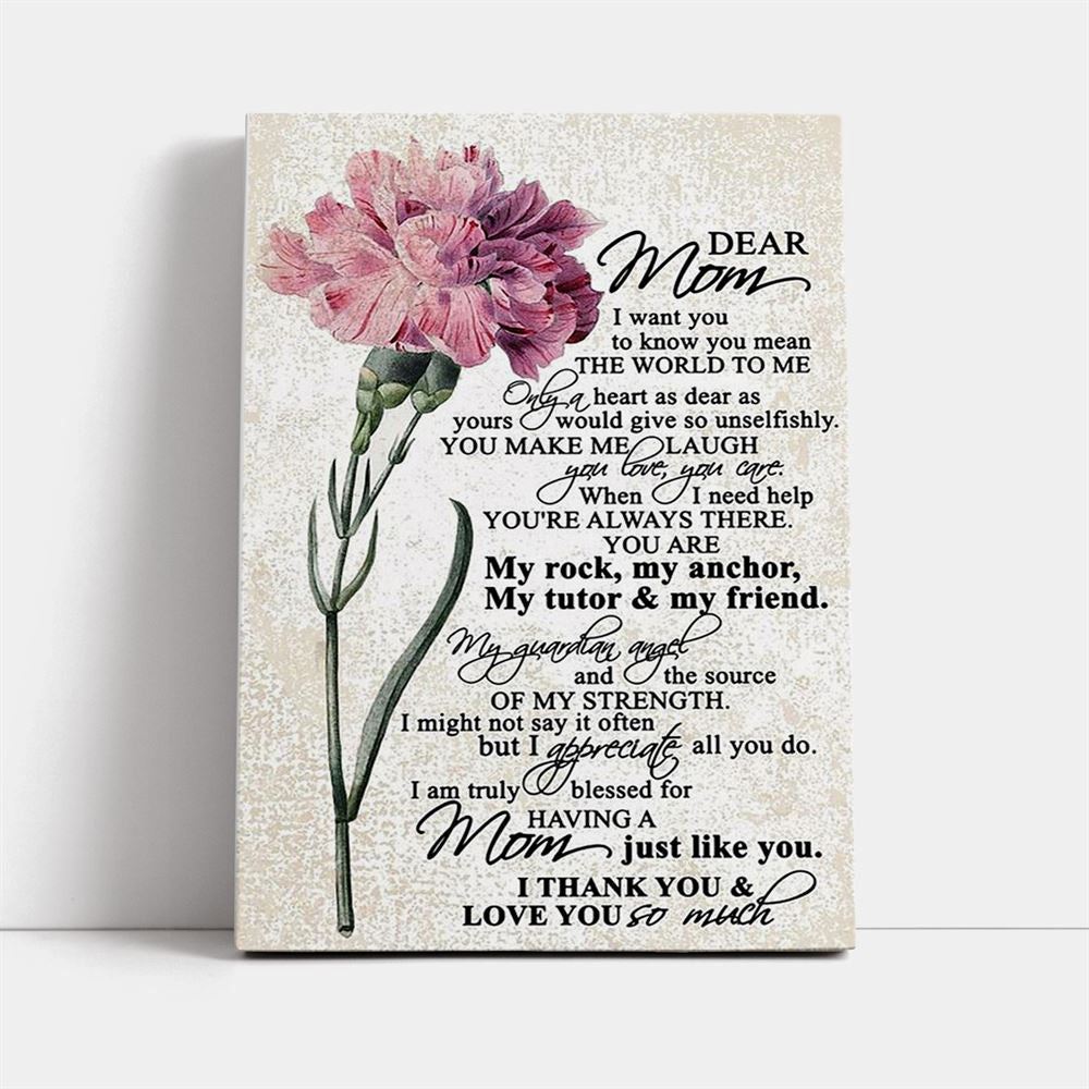 Dear Mom I Want You To Know You Mean The World To Me Canvas, Mother's Day Canvas Art, Gift For Mom, Birthday Gift, Mother's Day Wall Art
