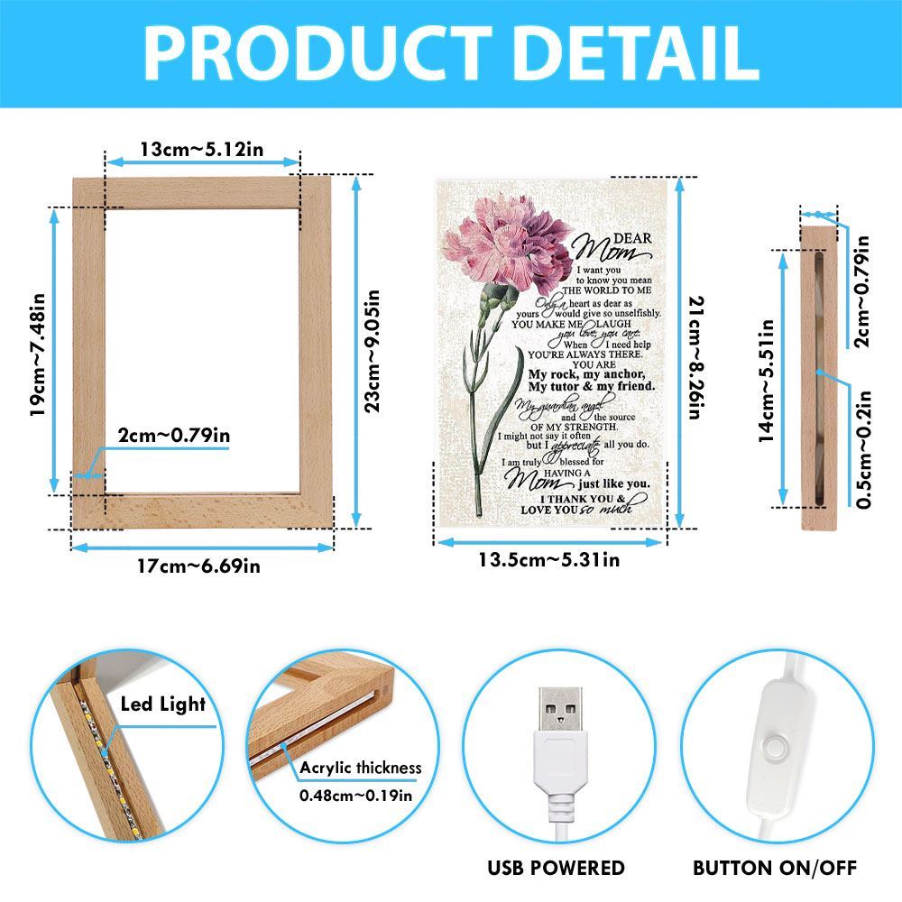 Dear Mom I Want You To Know You Mean The World To Me Frame Lamp, Mother's Day Night Light, Best Mom Ever, Gift For Mom