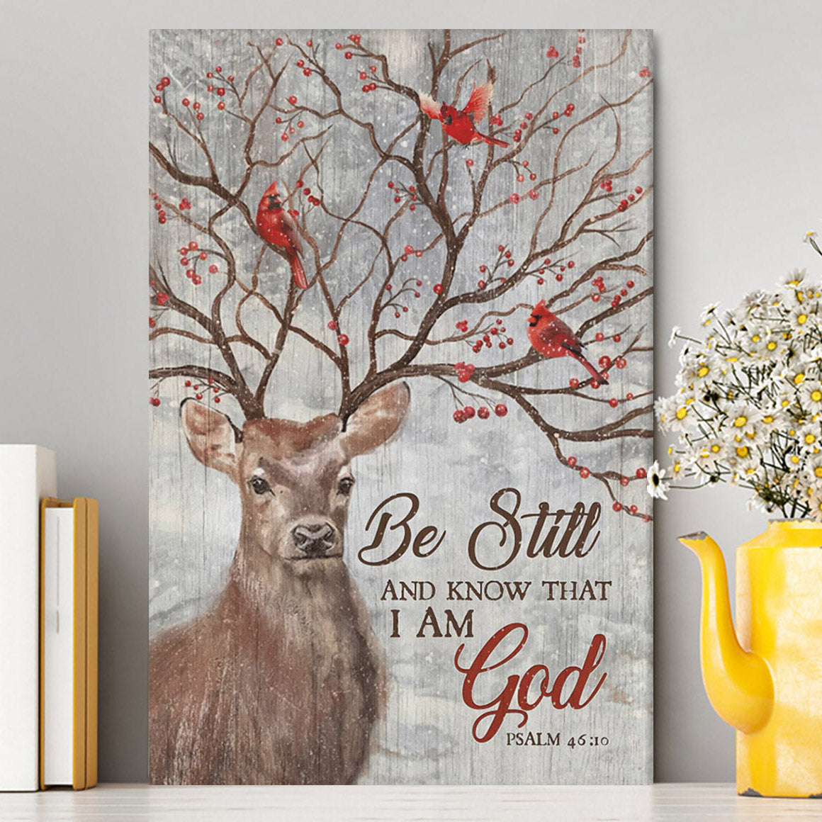 Deer Cardinal Be Still And Know That I Am God Canvas Wall Art - Christian Wall Art Decor - Religious Canvas Prints