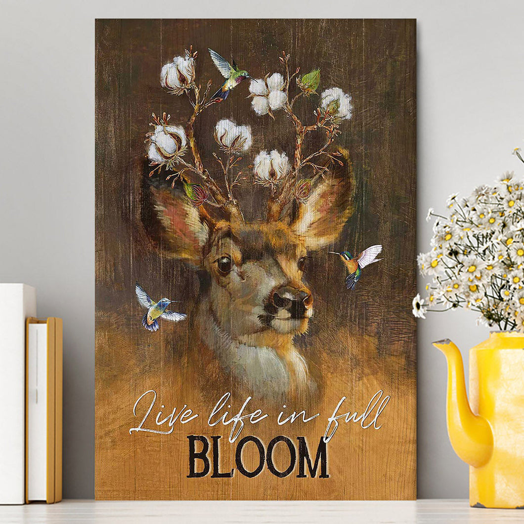 Deer Flower Crown Hummingbird Live Life In Full Bloom Canvas Art - Christian Art - Bible Verse Wall Art - Religious Home Decor