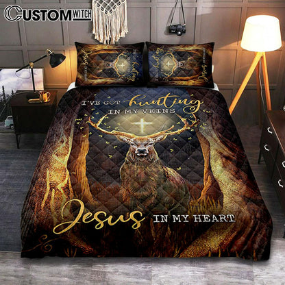 Deer I Got Hunting In My Veins Jesus In My Heart Quilt Bedding Set Art