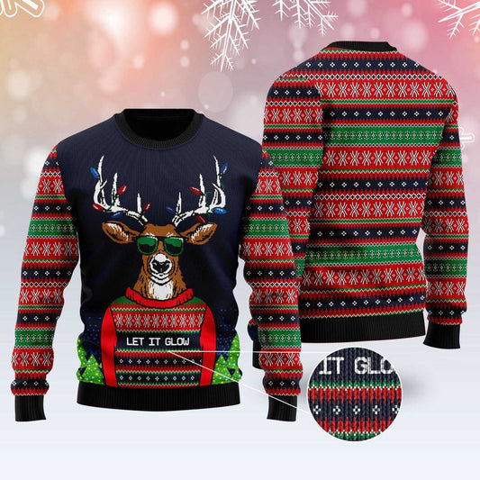 Deer Let It Glow Ugly Christmas Sweater, Funny Xmas Sweater, Sweater Xmas