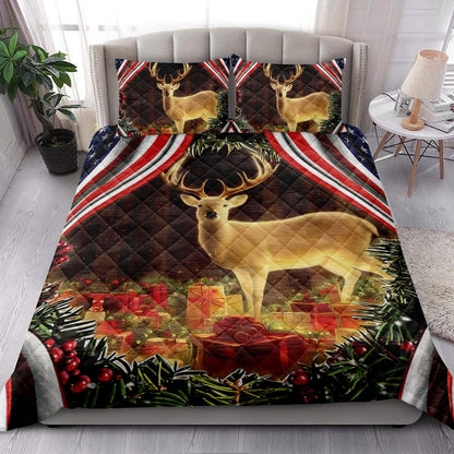 Deer Quilt Set, Beautiful Deer Inest With Boxesmas Us Flag Quilt Blanket