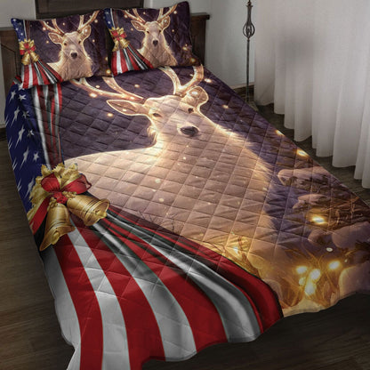 Deer Quilt Set, Beautiful Deer Withmas Bell Us Flagmas Quilt Blanket