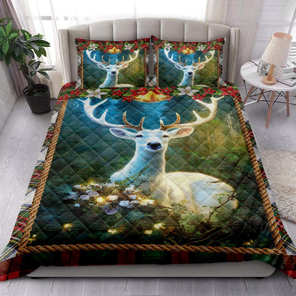 Deer Quilt Set, Beautiful White Deer Inest Withmas Lightmass Quilt Blanket