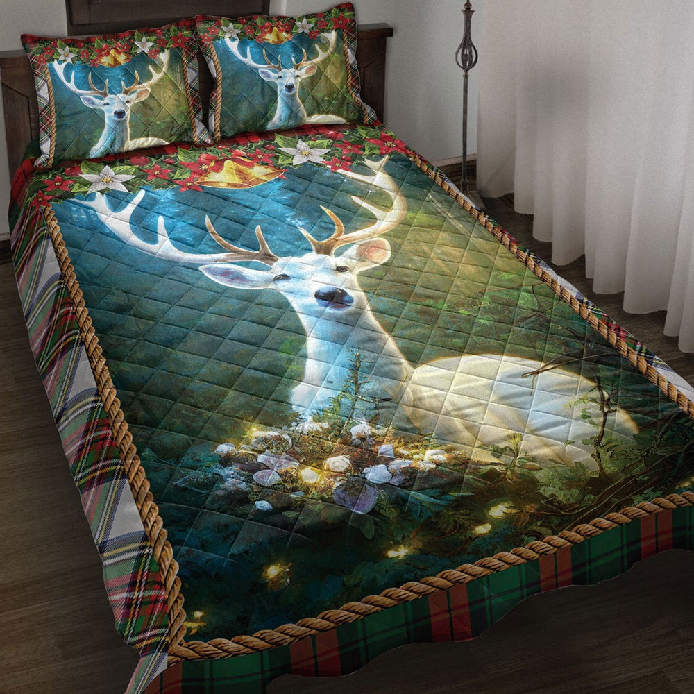 Deer Quilt Set, Beautiful White Deer Inest Withmas Lightmass Quilt Blanket
