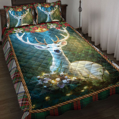 Deer Quilt Set, Beautiful White Deer Inest Withmas Lightmass Quilt Blanket