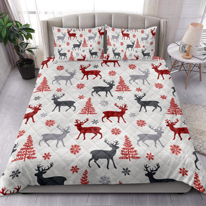 Deer Quilt Set, Christmas Deer Tree Snowflakesmass Quilt Blanket