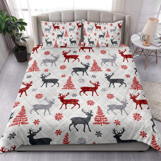 Deer Quilt Set, Christmas Deer Tree Snowflakesmass Quilt Blanket