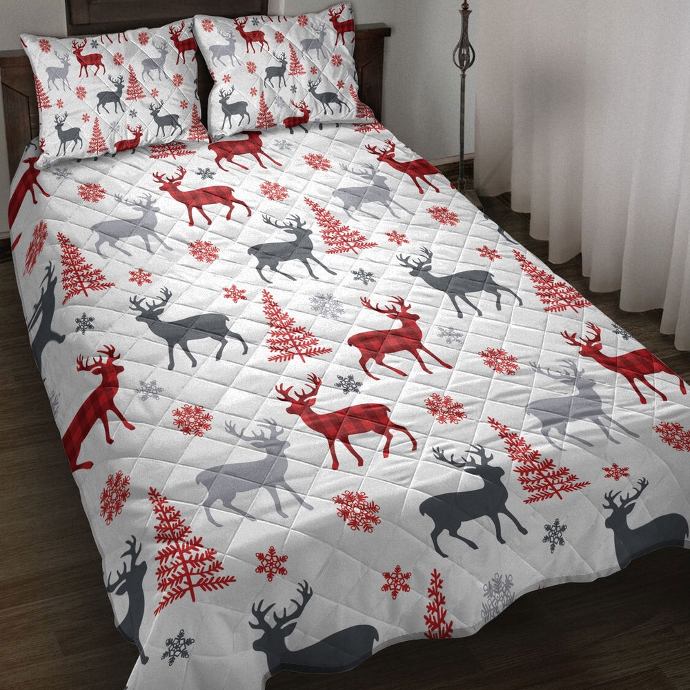 Deer Quilt Set, Christmas Deer Tree Snowflakesmass Quilt Blanket