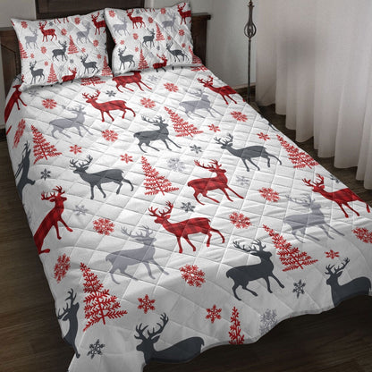 Deer Quilt Set, Christmas Deer Tree Snowflakesmass Quilt Blanket
