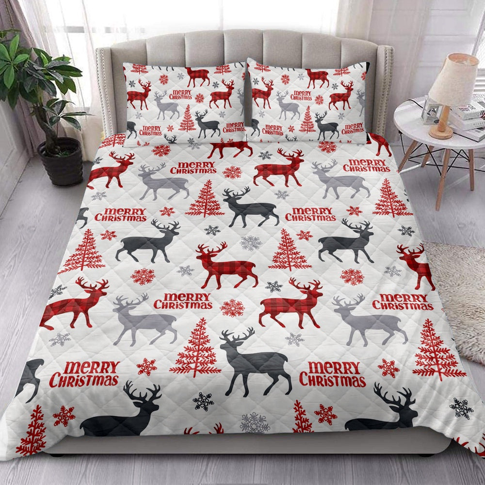 Deer Quilt Set, Deer Withmas Tree Snowflakes Deer Hunter Quilt Blanket