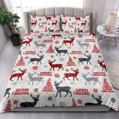Deer Quilt Set, Deer Withmas Tree Snowflakes Deer Hunter Quilt Blanket