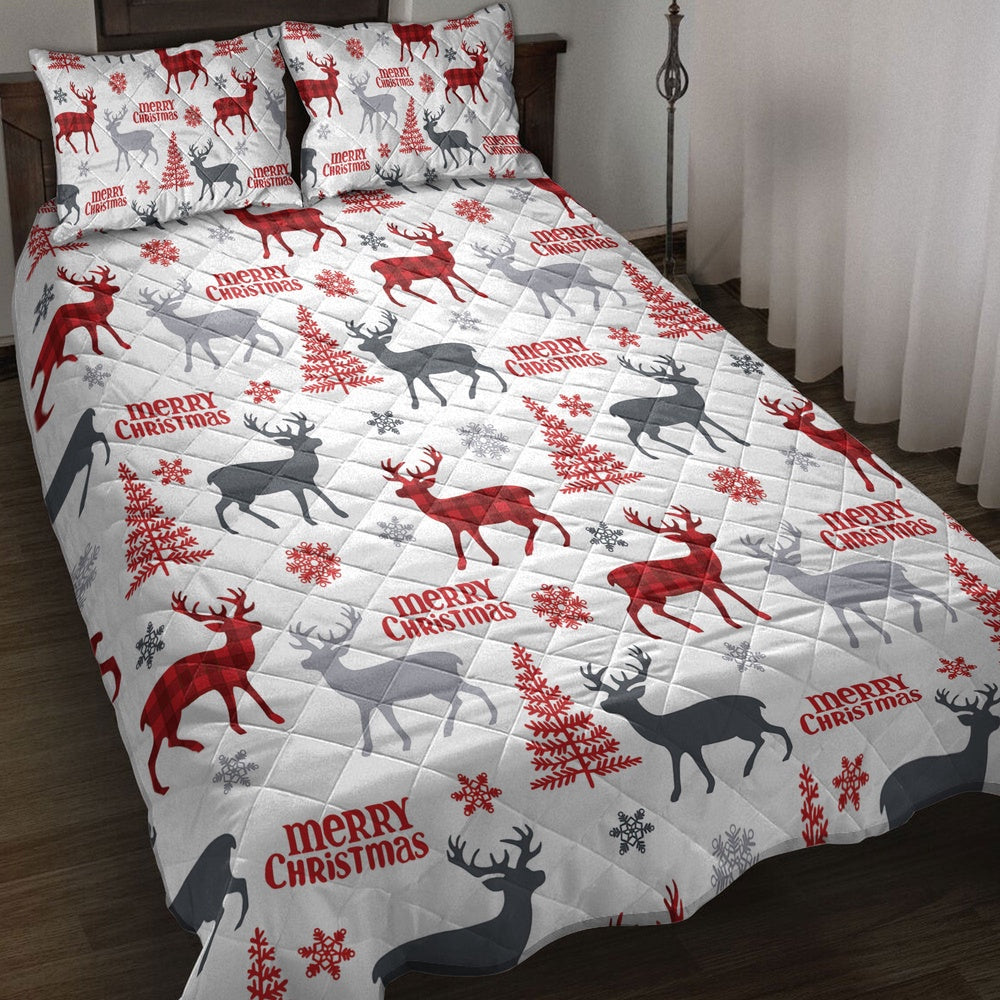 Deer Quilt Set, Deer Withmas Tree Snowflakes Deer Hunter Quilt Blanket