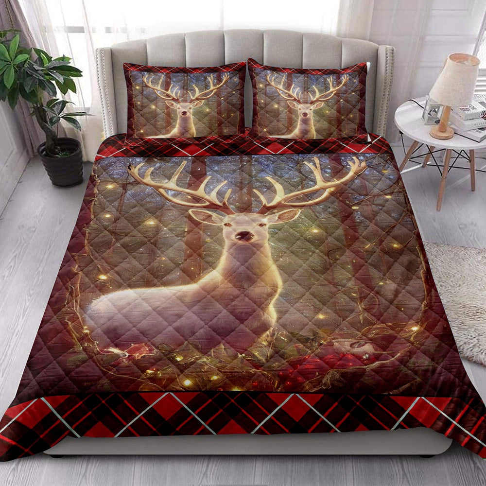 Deer Quilt Set, Lovely Deermas Light Holy Berrymass Quilt Blanket