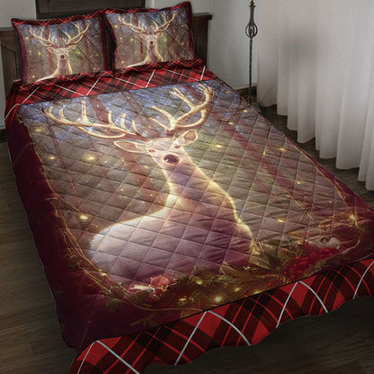 Deer Quilt Set, Lovely Deermas Light Holy Berrymass Quilt Blanket