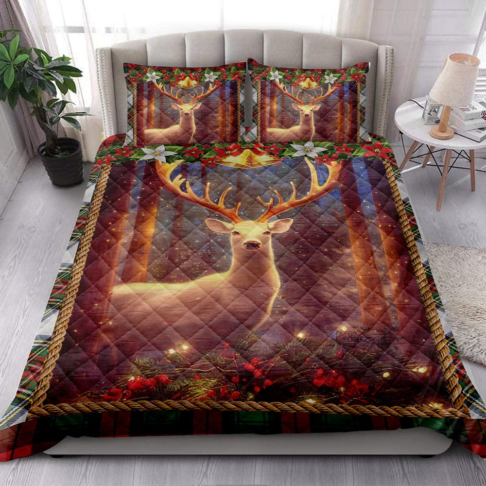 Deer Quilt Set, White Deer Withmas Lightmass Quilt Blanket