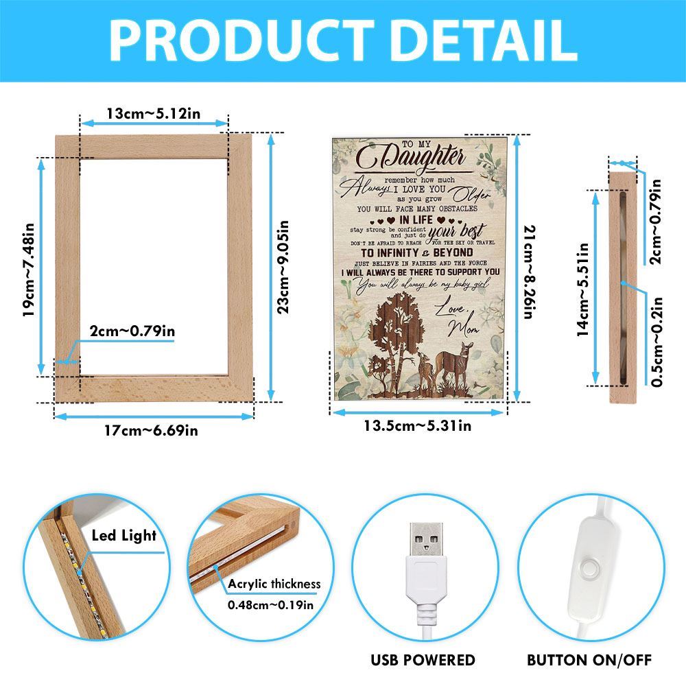 Deer To My Daughter Remember How Much Always I Love You Frame Lamp, Mother's Day Night Light, Best Mom Ever, Gift For Mom