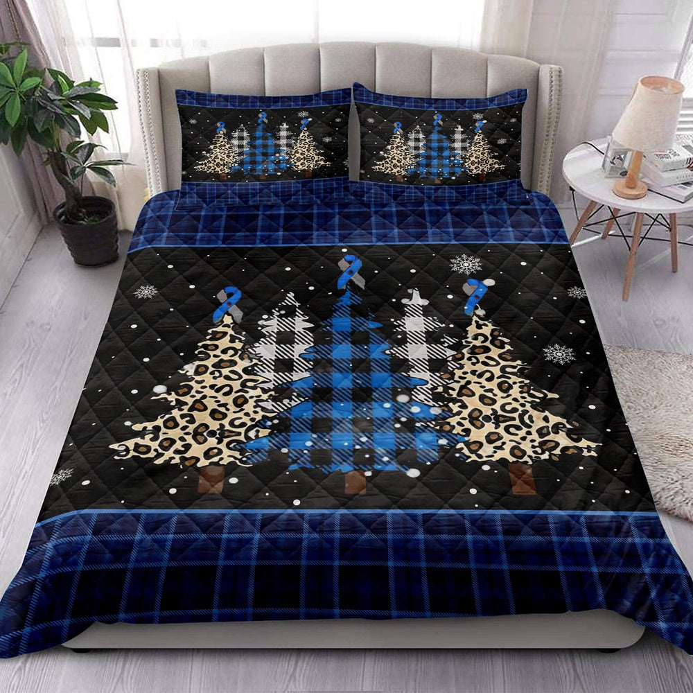 Diabetes Quilt Set, Diabetes Awarenessmas Tree Snowflake Blue Quilt Blanket