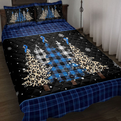 Diabetes Quilt Set, Diabetes Awarenessmas Tree Snowflake Blue Quilt Blanket
