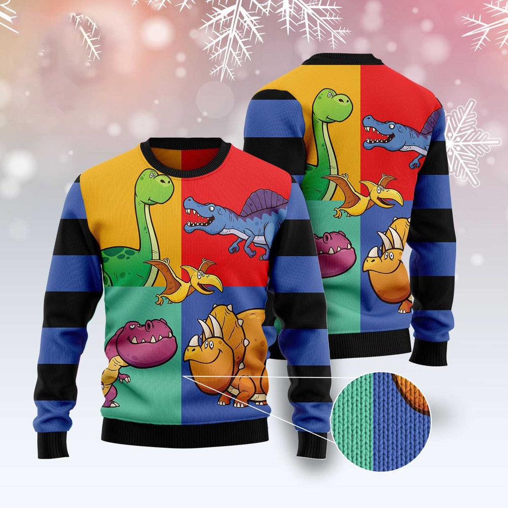 Dinosaur Color Ugly Christmas Sweater, Funny Xmas Sweater, Sweater Xmas