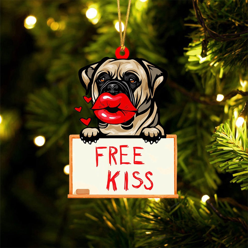 Dog Christmas Ornament, Bull Mastiff Free Kiss Christmas Ornament, Pet Christmas Ornaments