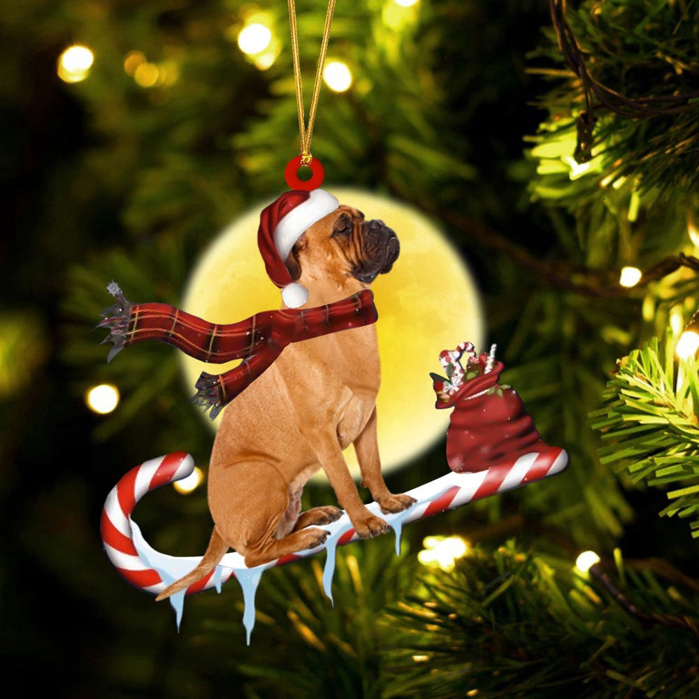 Dog Christmas Ornament, Bull Mastiff On The Candy Cane Christmas Ornament, Pet Christmas Ornaments