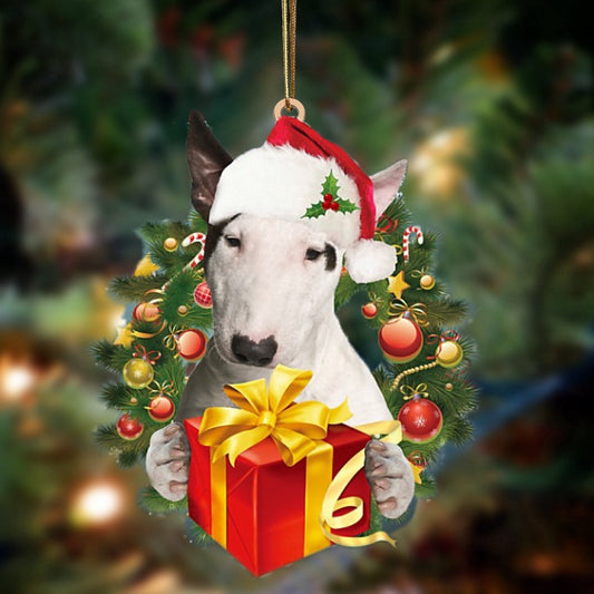 Dog Christmas Ornament, Bull Terrier Dogs Give Gifts Hanging Ornament, Pet Christmas Ornaments
