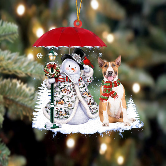 Dog Christmas Ornament, Bull Terrier With Snowman Christmas Ornament, Pet Christmas Ornaments