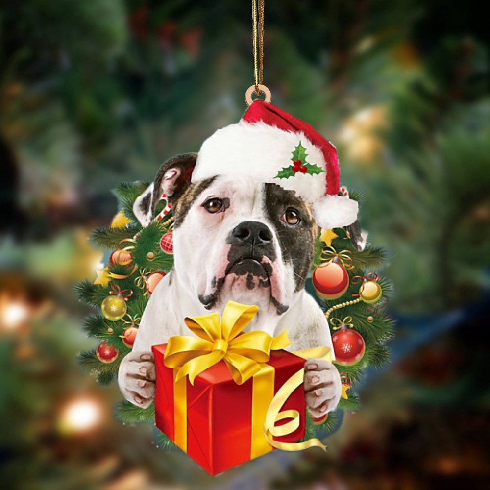 Dog Christmas Ornament, Bulldog Dogs Give Gifts Hanging Ornament, Pet Christmas Ornaments