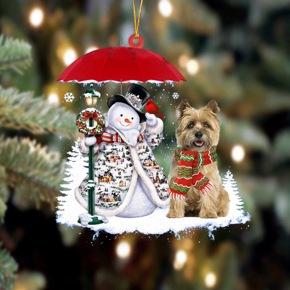 Dog Christmas Ornament, Cairn Terrier With Snowman Christmas Ornament, Pet Christmas Ornaments