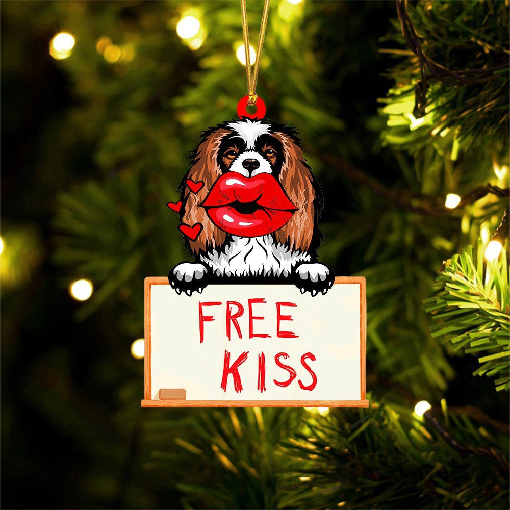 Dog Christmas Ornament, Cavalier King Charles Spaniel Free Kiss Christmas Ornament, Pet Christmas Ornaments