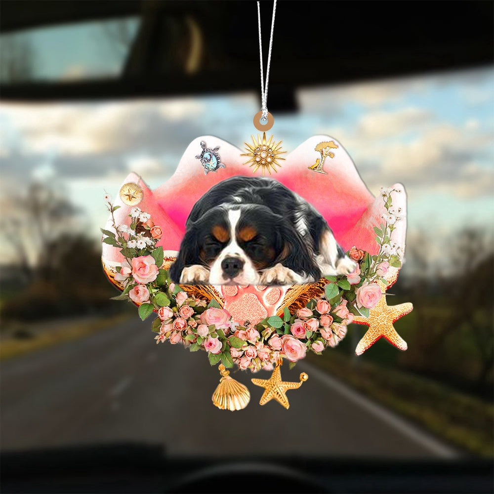 Dog Christmas Ornament, Cavalier King Charles Spaniel Sleeping In The Seashell Ornament, Pet Christmas Ornaments
