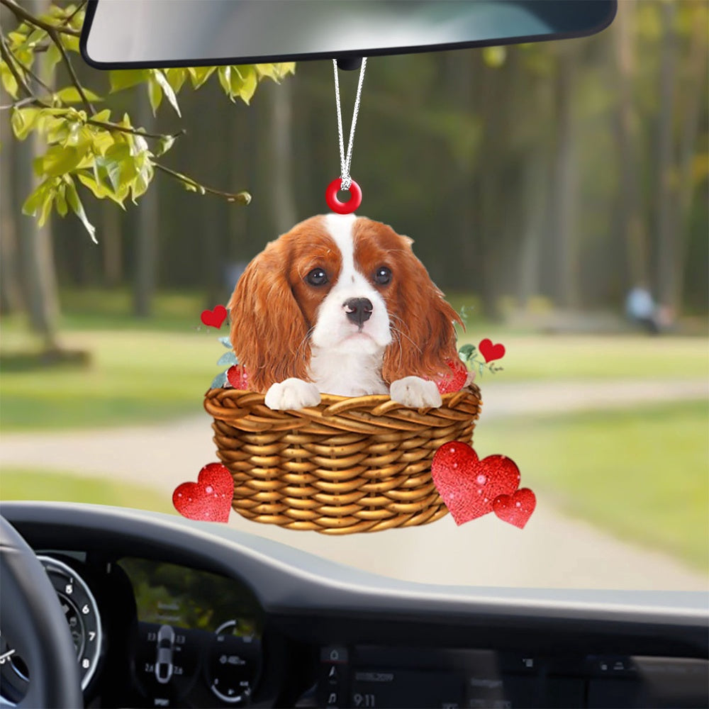 Dog Christmas Ornament, Cavalier King Charles Spaniel With Rose & Heart Ornament, Pet Christmas Ornaments