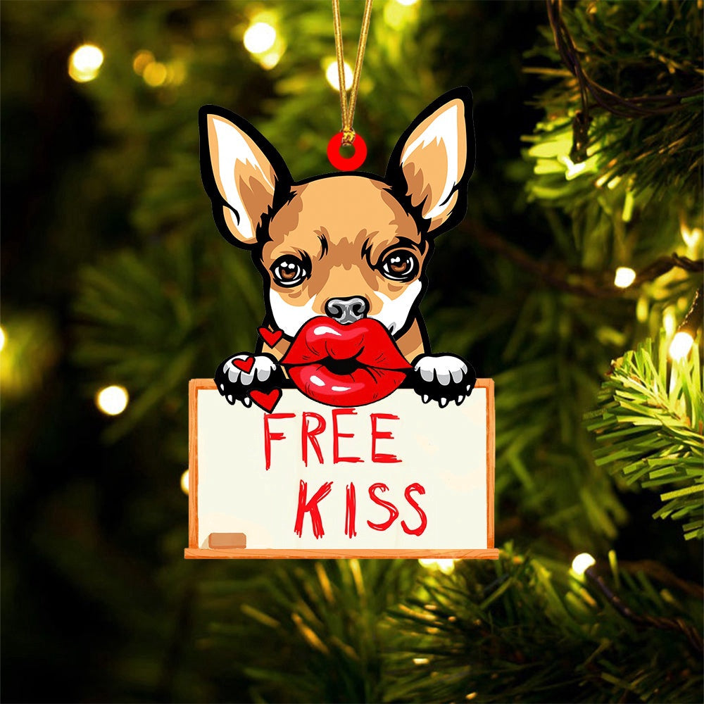 Dog Christmas Ornament, Chihuahua 2 Free Kiss Christmas Ornament, Pet Christmas Ornaments