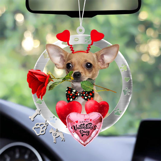 Dog Christmas Ornament, Chihuahua 2 With Rose & Heart Balloon Ornament, Pet Christmas Ornaments