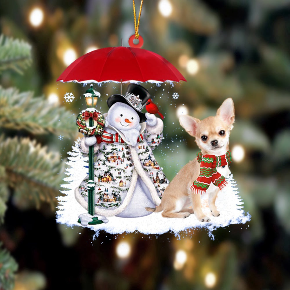 Dog Christmas Ornament, Chihuahua 2 With Snowman Christmas Ornament, Pet Christmas Ornaments