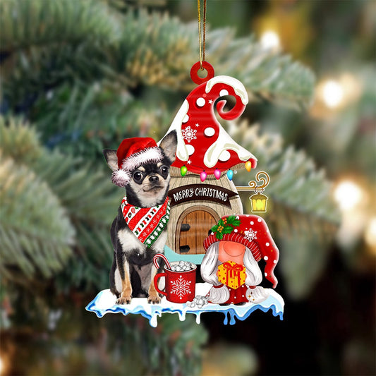 Dog Christmas Ornament, Chihuahua 3 With Mushroom House Christmas Ornament, Pet Christmas Ornaments