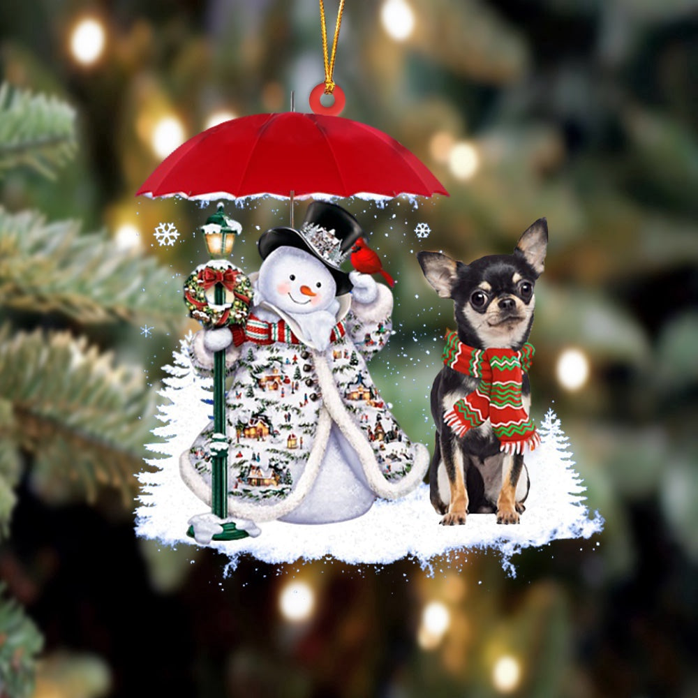 Dog Christmas Ornament, Chihuahua 3 With Snowman Christmas Ornament, Pet Christmas Ornaments