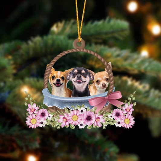 Dog Christmas Ornament, Chihuahua Dogs In The Basket Ornament, Pet Christmas Ornaments
