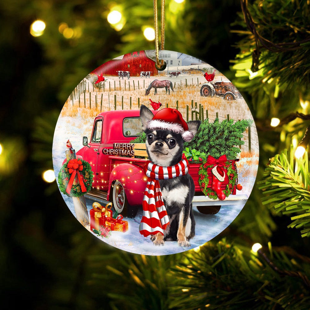 Dog Christmas Ornament, Chihuahua With Red Truck Christmas Ornament, Pet Christmas Ornaments